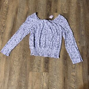 Evensie girls size 11-12 purple and black flowered shirt